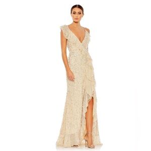Mac Duggal Embellished Ruffled Faux Wrap Sleeveless Gown 10931